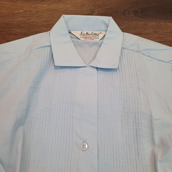 VTG Lady Manhattan Sz 12 S Blue Collar Pleat Long Sleeve Button Dura Smooth READ - Picture 2 of 16
